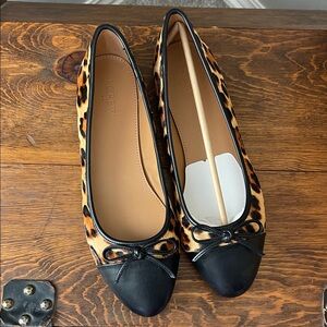 J. Crew Factory- Leopard Print Hair Flats with Black Trim & Bows